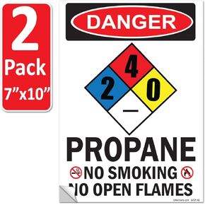 2 عبوة 7 × 10 بوصة خطر البروبان ممنوع التدخين ولا اللهب المكشوف OSHA تحذير مخاطر السلامة علامة ملصق 6 مل مغلف من الدرجة الهندسية للأشعة فوق البنفسجية المحمية ANSI NFPA 103926 in Kuwait