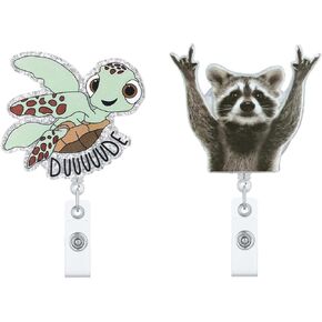 قطعتان من شارة الراكون السلحفاة المضحكة، حامل شارة عمل لطيف، مشبك قابل للسحب، ملحقات بكرة شارة ممرضة من الأكريليك لطالب التمريض RN CNA ICU LPN، طبيب مدرس، عامل مكتب in Kuwait