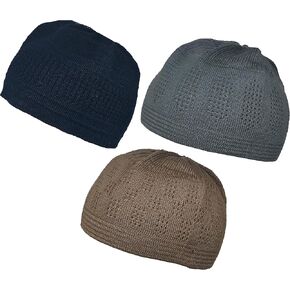 Al-Ameen Pack 3 Color Muslim Knit Cap Amn026 Kufi Topi Islam Hat Crochet Takke Skull Beanie in Kuwait