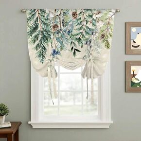 Green Christmas Tie Up Curtains for Window, Weeping Berry Pine Cones Rustic Thermal Insulated Balloon Shade Adjustable Rod Pocket Curtains Valance Panels for Kitchen Bathroom Café 42'' x 63'' in Saudi Arabia
