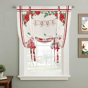 Valentine's Day Tie Up Curtains for Window, Red Truck Love Roses Gifts Farmhouse Thermal Insulated Balloon Shade Adjustable Rod Pocket Curtains Valance Panels for Kitchen Bathroom Café 34'' x 45'' in Saudi Arabia