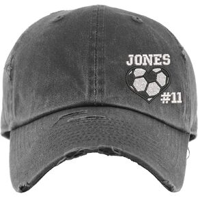 Soccer Heart Hat w/Custom Name and/or Number | Distressed Baseball Cap or Ponytail Hat | Personalized Soccer Gift in Kuwait