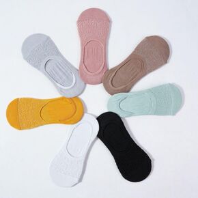 Silicone Simple Lace Socks Hollow Breathable Crew Socks Women Socks Mesh Socks Invisible Boat Socks(Black) in Kuwait