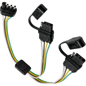 4 Way Y-Splitter Plug, 4 Pin Plug & Play Extension Harness Wiring Adapter with Dust Cover, Waterproof Male to Dual Female Connector for LED Tailgate Lights Bar Trailer Lights in Kuwait