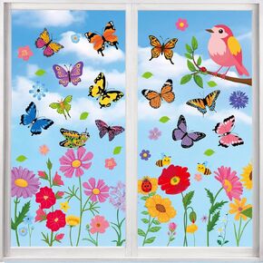 93 قطعة من ملصقات النوافذ الزنبركية من AOWDIAO - سهلة التركيب والإزالة لملصقات النوافذ على شكل زهرة الفينيل للنوافذ الزجاجية والمكاتب وديكورات المنزل الربيعية in Kuwait