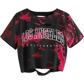 Avanova Funny Slogan Graphic Tees for Women Distressed Crop Tops Ripped Short Sleeve T Shirt in Kuwait