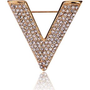 بسيطة جديدة رسالة V-نوع المرأة مايكرو مطعمة الراين تألق بروش شخصية شعبية دبوس مثلث المجوهرات in Kuwait