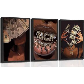 Framed Trendy Luxury Girl Canvas Wall Art African American Woman Wall Decor Fashion Abstract Black Girl Poster Prints for Bedroom Living Room Bar Cart Dining Room 12x16inUnframed in Saudi Arabia