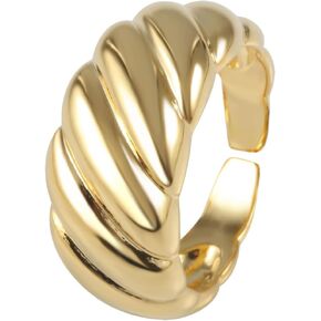 MUSTHAVE 18K Gold Plated Croissant Dome Ring for Women, Open Adjustable Chunky Ring, Lightweight Fashion Jewelry, Twist Shell Design, Yellow Gold in Kuwait