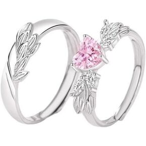 Couple Matching Ring Adjustable Angel Wing Heart Ring for Couples Promise Matching Ring Set Hollow Heart CZ Ring White/Pink Crystal Heart Ring I Love You Engagement Wedding Jewelry for Women and Men in Kuwait