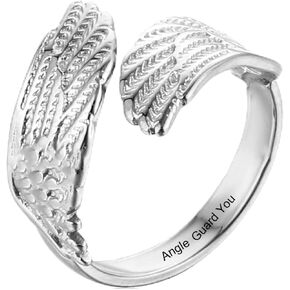Guardian Angel Hug Wings Ring For Hope Rings, Inspirational Stainless Steel Engraved Angle Guard You Message Adjustable Non Tarnish Jewelry for Women Men Meaningful Gifts in Kuwait