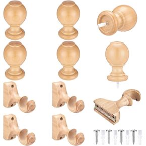 4 Sets Wood Curtain Rod Brackets and Curtain Rod Finals Kit 1.18-inch Diameter Screw on End Caps Brackets with Screws in Kuwait