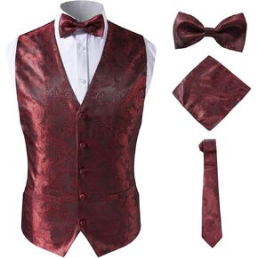 Men's 4pc Classic Jacquard Suit Vest Set Bow Tie and Hanky for Tuxedo,Silver,XL in Kuwait