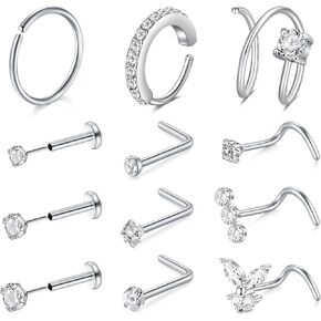 Zolure Nose Rings for Women Hoops CZ Screw L Shape Studs Threadless Flat Back Nose Studs Piercings Jewelry in Kuwait