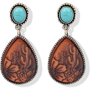 Western Earrings Country Concert Outfits for Women Oval Silver Turquoise Earrings Western Outfit for Women Dress Cowboy Chic Rodeo Outfits Shirts Dress Accessories Country Concert Outfit Jewelry Gifts in Kuwait