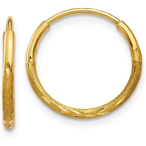 Real 14kt Yellow Gold 1.25mm Diamond-cut Endless Hoop Earring in Kuwait