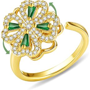 خاتم البرسيم ذو الأربع أوراق على شكل قلب، خاتم زركونيا مكعب مطلي بالذهب عيار 14 قيراط قابل للتعديل للنساء، هدية مجوهرات محظوظة in Kuwait