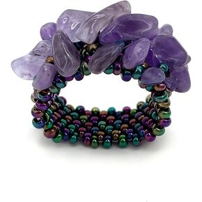 Handmade Elastic Beaded Gemstone Ring for Women – Natural Stone Jewelry Gift – Adjustable Stretch Ring with Tiger Eye, Rose Quartz, Amethyst, Onyx & Turquoise in Kuwait