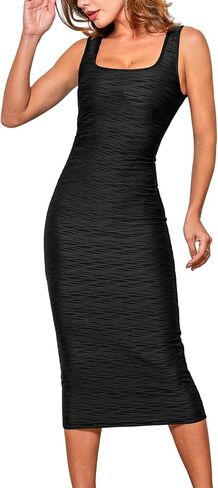 CUPSHE Women's Shapewear Dresses Sleeveless Stretchy Textured Square Neck Bodycon Slim Fit Party Evening Midi Dress in Saudi Arabia