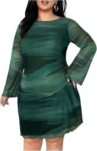 فستان Milumia نسائي قصير بأكمام طويلة وربطة عنق مقاس كبير بدون ظهر لحفلات العطلات in Kuwait