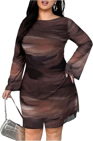 Milumia Women's Plus Size Tie Dye Long Bell Sleeve Mini Dress Backless Holiday Party Short Dress in Saudi Arabia