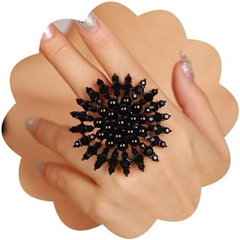 Xerling Elegant Floral Pearl Statement Big Cocktail Rings for Women Boho Rings Aesthetic Rhinestone Finger Rings for Teens Party Prom in Kuwait