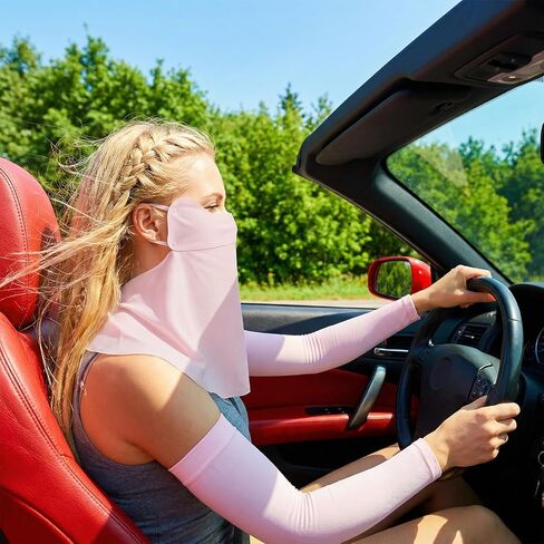 JATEBI UV Sun Protection Face with Neck Coverage UPF 50+ Face Shield Breathable + Protection Arm Sleeves for Golf, Hiking, Running, Cycling & Outdoor Sports in Kuwait