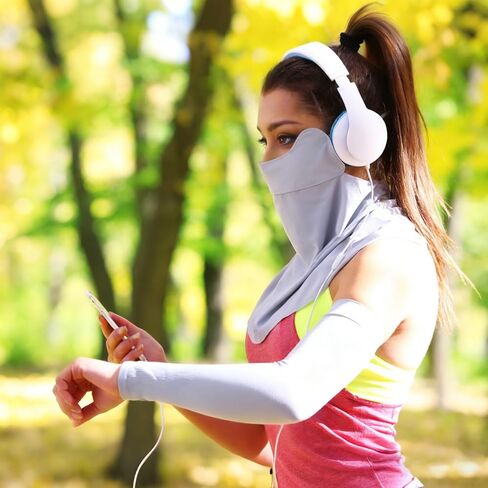 JATEBI UV Sun Protection Face with Neck Coverage UPF 50+ Face Shield Breathable + Protection Arm Sleeves for Golf, Hiking, Running, Cycling & Outdoor Sports in Kuwait