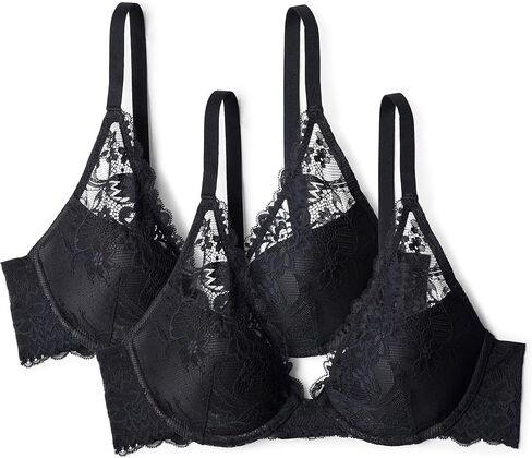 Amazon Essentials Women's Stretch Galloon Lace Lined Wired Deep Plunge Bra, Pack of 2 in Saudi Arabia
