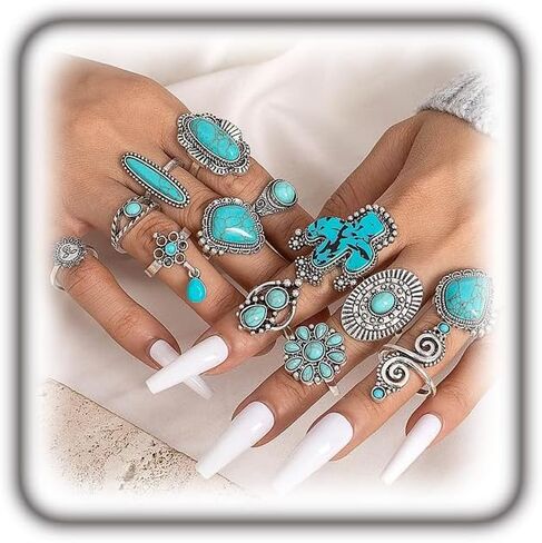 Boho Turquoise Ring for Women Silver Western Stackable Knuckle Rings Vintage Cactus Flower Midi Finger Ring Statement Jewelry Gifts in Saudi Arabia
