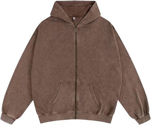 سترة بغطاء للرأس للرجال والنساء بسحاب للغسيل الحمضي عتيقة كبيرة الحجم ملابس الشارع ثقيلة الوزن من الصوف والقطن بسحاب هوديي in Kuwait