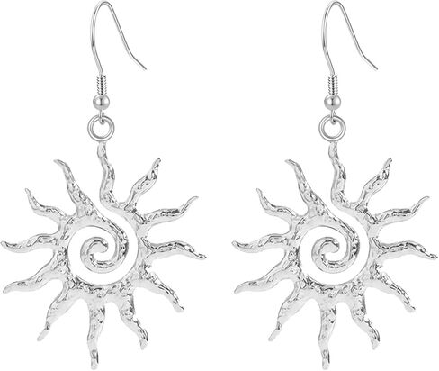 Large Sunburst Drop Earrings with Sterling Silver French Hook,Spiral Statement Sun Jewelry for Her in Saudi Arabia