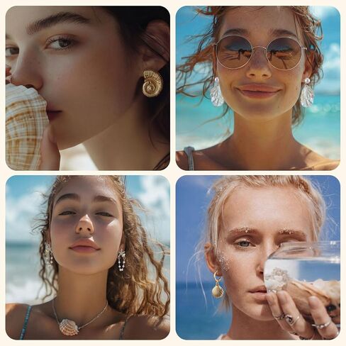 Nosiny 8 Pairs Beach Earrings for Women Gold Starfish Seashell Pearl Drop Shell Conch Earrings Summer Ocean Beachy Jewelry in Saudi Arabia