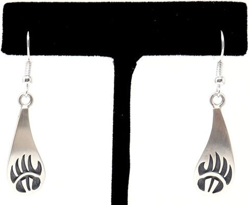1 1/8" Hopi Overlay Sterling Silver Bear Paw Dangle Earrings With A French Hook in Saudi Arabia