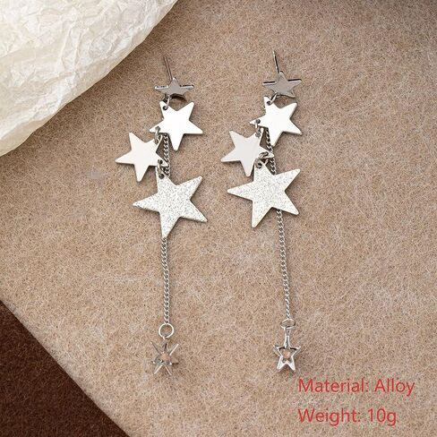 Silver Stars Dangle Earrings for Women Sparkly Long Tassel Star Drop Stud Earrings Jewelry in Saudi Arabia