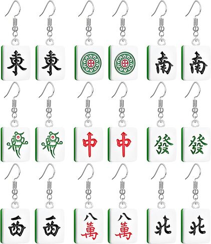 Dreuyet 9 Pairs Mahjong Earrings for Women Funny Handmade Resin Chinese Mahjongs Dangle Earrings Creative Play Gambling Statement Earring Friendship Birthday Jewelry in Saudi Arabia