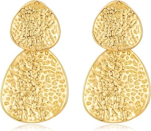 YUJIE Gold Statement Earrings for Women 18K Gold Plated Hammered Textured Earrings Bold Dangle Geometric Earring Trendy Jewelry in Kuwait