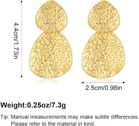 YUJIE Gold Statement Earrings for Women 18K Gold Plated Hammered Textured Earrings Bold Dangle Geometric Earring Trendy Jewelry in Kuwait