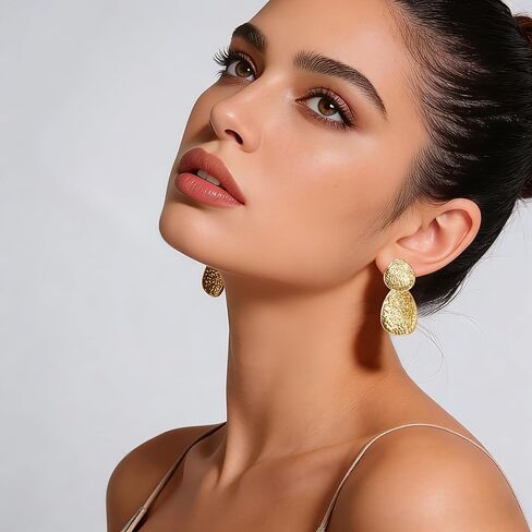 YUJIE Gold Statement Earrings for Women 18K Gold Plated Hammered Textured Earrings Bold Dangle Geometric Earring Trendy Jewelry in Kuwait