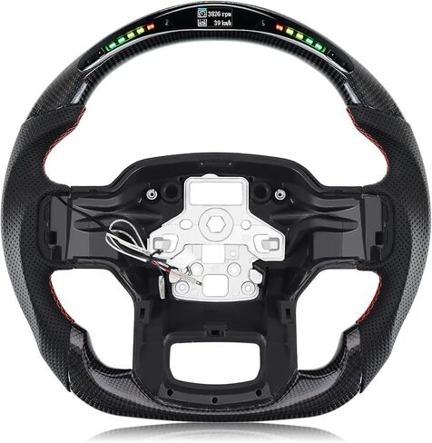 Steering Wheel for Ford F150 2015-2020 Black Hydro-Dip Carbon Fiber D-shaped Flat-bottom Flat-bottom Preforated Leather Grip Steering Wheel for F150-without Paddle Shifters in Kuwait