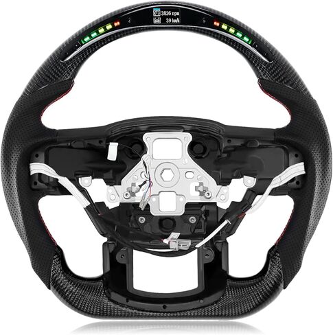 عجلة قيادة لسيارة Ford F150 2015-2020 من ألياف الكربون ذات اللون الأسود المائي على شكل حرف D ذات قاعدة مسطحة من الجلد المثقوب مسبقًا عجلة قيادة لـ F150 بدون مبدلات مجداف in Kuwait