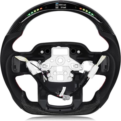عجلة قيادة لسيارة Ford F150 2015-2020 من ألياف الكربون ذات اللون الأسود المائي على شكل حرف D ذات قاعدة مسطحة من الجلد المثقوب مسبقًا عجلة قيادة لـ F150 بدون مبدلات مجداف in Kuwait
