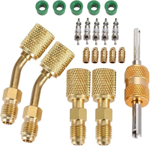 محول R410a لنظام تقسيم صغير، محول منفذ فراغ الشحن، 5/16 أنثى 1/4 ذكر مضيئة، مزيل قلب الصمام، جوانات خرطوم R134a، قلوب صمام 5V1، لخدمة التدفئة والتهوية وتكييف الهواء والتبريد in Kuwait