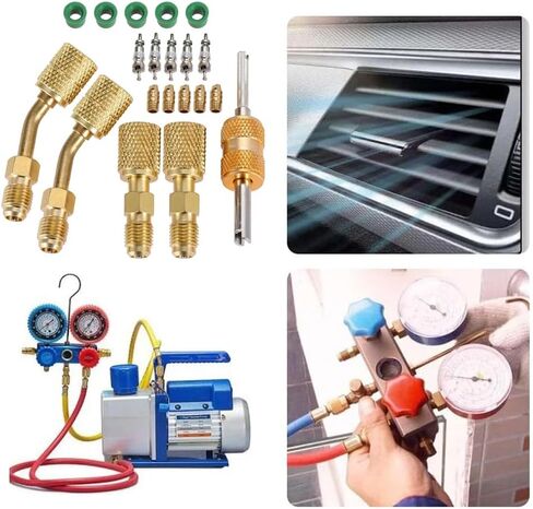 محول R410a لنظام تقسيم صغير، محول منفذ فراغ الشحن، 5/16 أنثى 1/4 ذكر مضيئة، مزيل قلب الصمام، جوانات خرطوم R134a، قلوب صمام 5V1، لخدمة التدفئة والتهوية وتكييف الهواء والتبريد in Kuwait