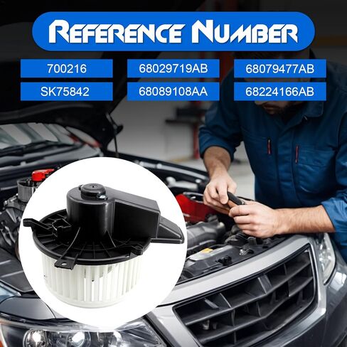 Front HVAC Heater Blower Motor with Fan Cage, Compatible with 2011-2021 Jeep Grand Cherokee, 2011-2021 Dodge Durango, 2008-2020 Grand Caravan, 2008-2016 Chrysler Town & Country, Replace# 700216 in Kuwait