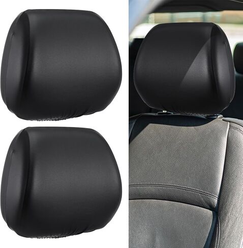 2 Pcs Car Headrest Covers Universal Fit, Full Wrap-Around Headrest Protectors, Waterproof Leather Portable Reusable Elastic Dust Cover for Most Cars Seat Headrests Accessories (Black) in Kuwait