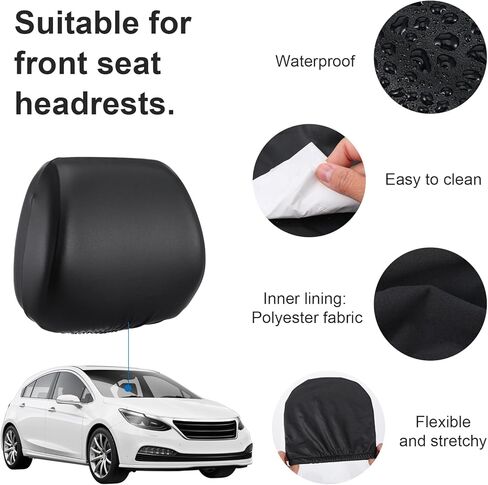 2 Pcs Car Headrest Covers Universal Fit, Full Wrap-Around Headrest Protectors, Waterproof Leather Portable Reusable Elastic Dust Cover for Most Cars Seat Headrests Accessories (Black) in Kuwait