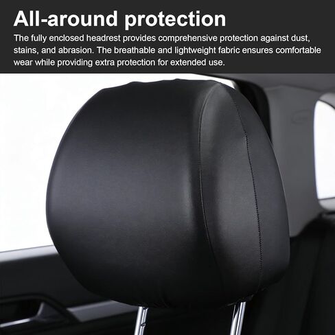 2 Pcs Car Headrest Covers Universal Fit, Full Wrap-Around Headrest Protectors, Waterproof Leather Portable Reusable Elastic Dust Cover for Most Cars Seat Headrests Accessories (Black) in Kuwait
