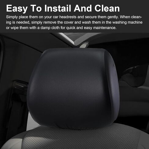 2 Pcs Car Headrest Covers Universal Fit, Full Wrap-Around Headrest Protectors, Waterproof Leather Portable Reusable Elastic Dust Cover for Most Cars Seat Headrests Accessories (Black) in Kuwait