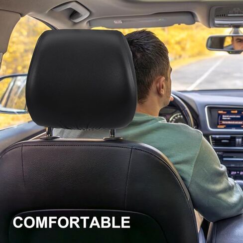 2 Pcs Car Headrest Covers Universal Fit, Full Wrap-Around Headrest Protectors, Waterproof Leather Portable Reusable Elastic Dust Cover for Most Cars Seat Headrests Accessories (Black) in Kuwait